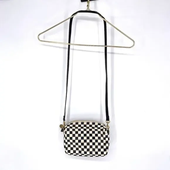 Clare V. Midi Sac Bag Checkered Crossbody Bag Purse Small Black and White - Picture 2 of 12